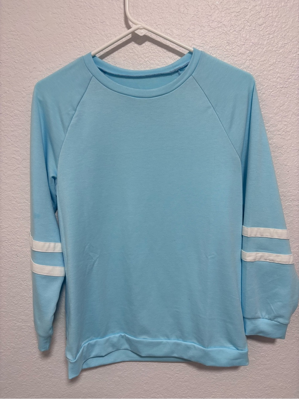 Kids Light Blue Long Sleeve Tee with White Sleeve Stripes
